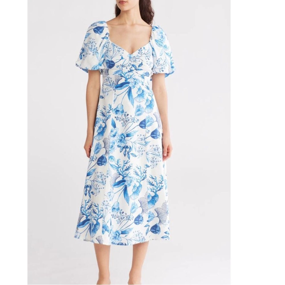 Avec Les Filles Blue and White Flutter Sleeve Sundress